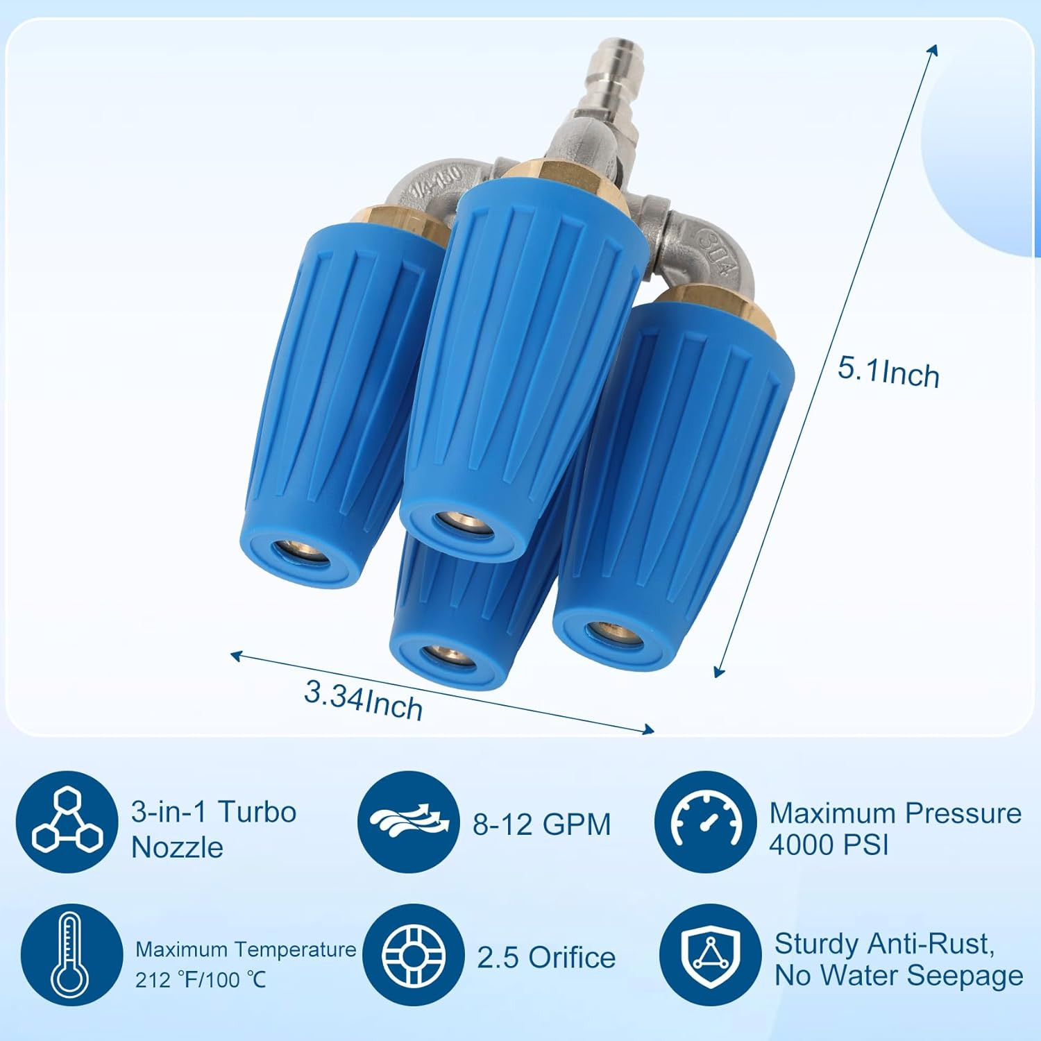 Quadruple Turbo Nozzle Pressure Washer with Gloves, 360° Rotating Turbo Nozzle w