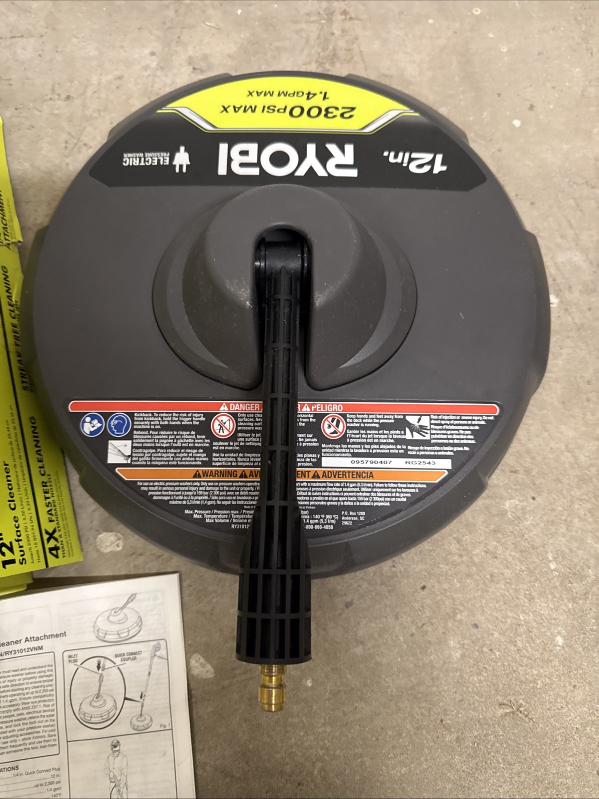 GENTLY USED RYOBI 12″ 2,300 PSI Electric Pressure Washers Surface Cleaner