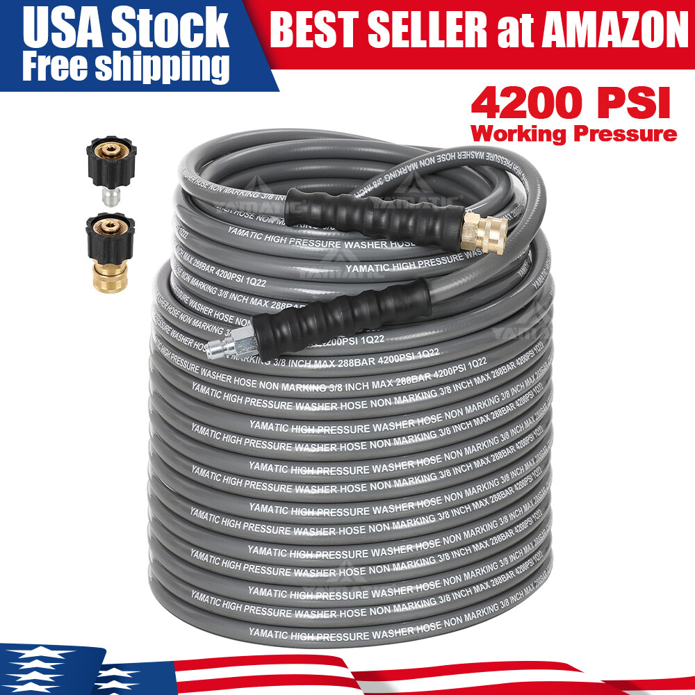 YAMATIC 3/8″ Rubber Pressure Washer Hose 4200psi for Hot Water 50/100/125/150 ft