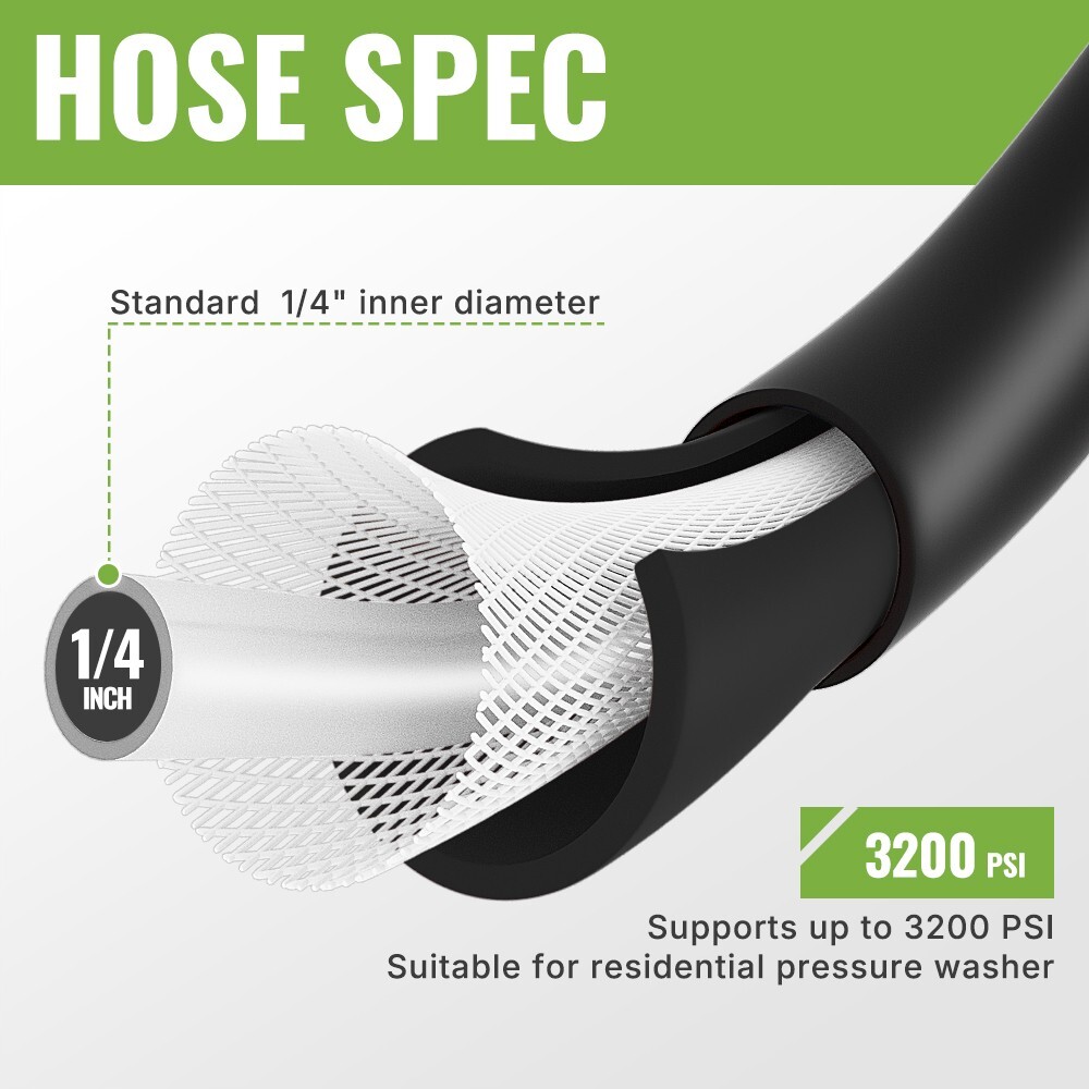 YAMATIC 3200 PSI Anti-Kink Pressure Washer Hose 1/4″ M22-14mm 25 ft/30 ft/50 ft