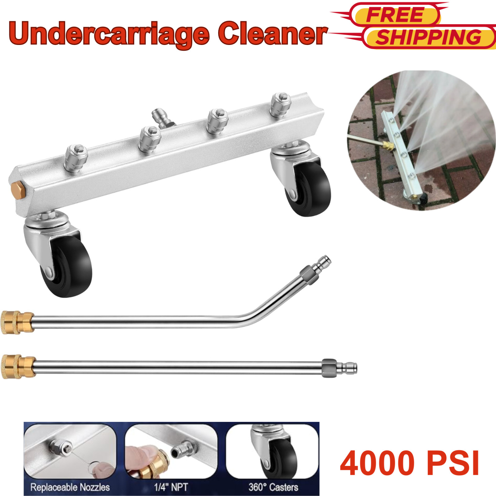 Under Car Pressure Washer Undercarriage Cleaner 4000 PSI Underbody Wash Broom