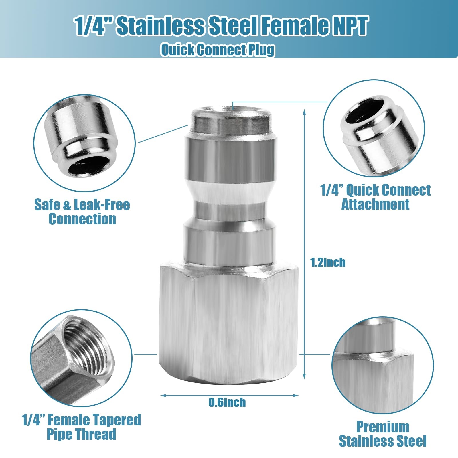 2 Set 1/4″ NPT Pressure Washer Quick Connect Coupler Stainless Steel Adapter Kit