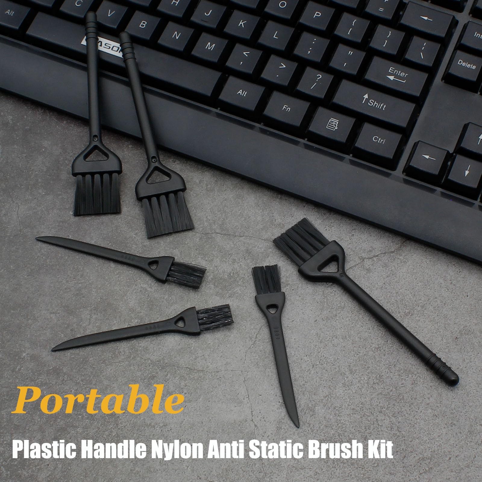 Rierdge Keyboard Cleaning Brush, 6 Pcs Plastic Handle Nylon Anti Static Black