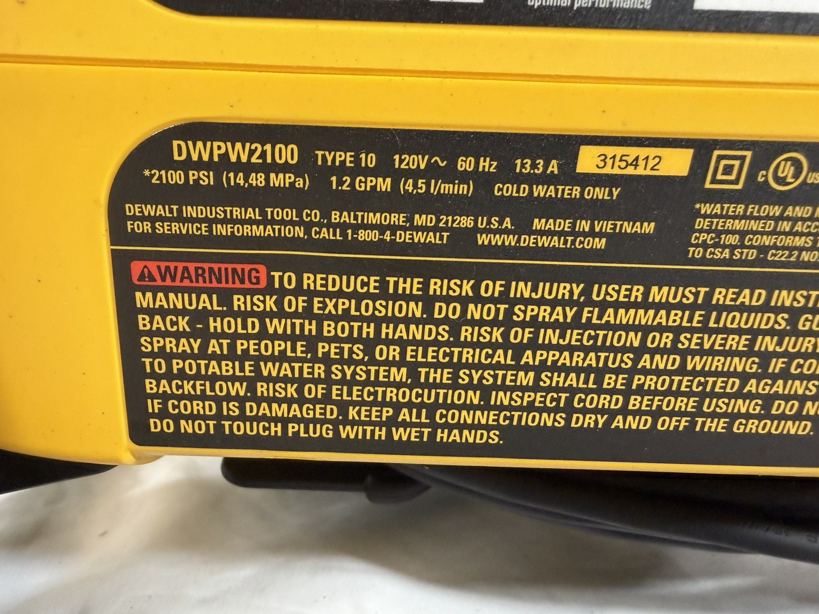 DEWALT 2100 PSI 1.2 GPM 13 Amp Cold Water Electric Pressure Washer DWPW2100