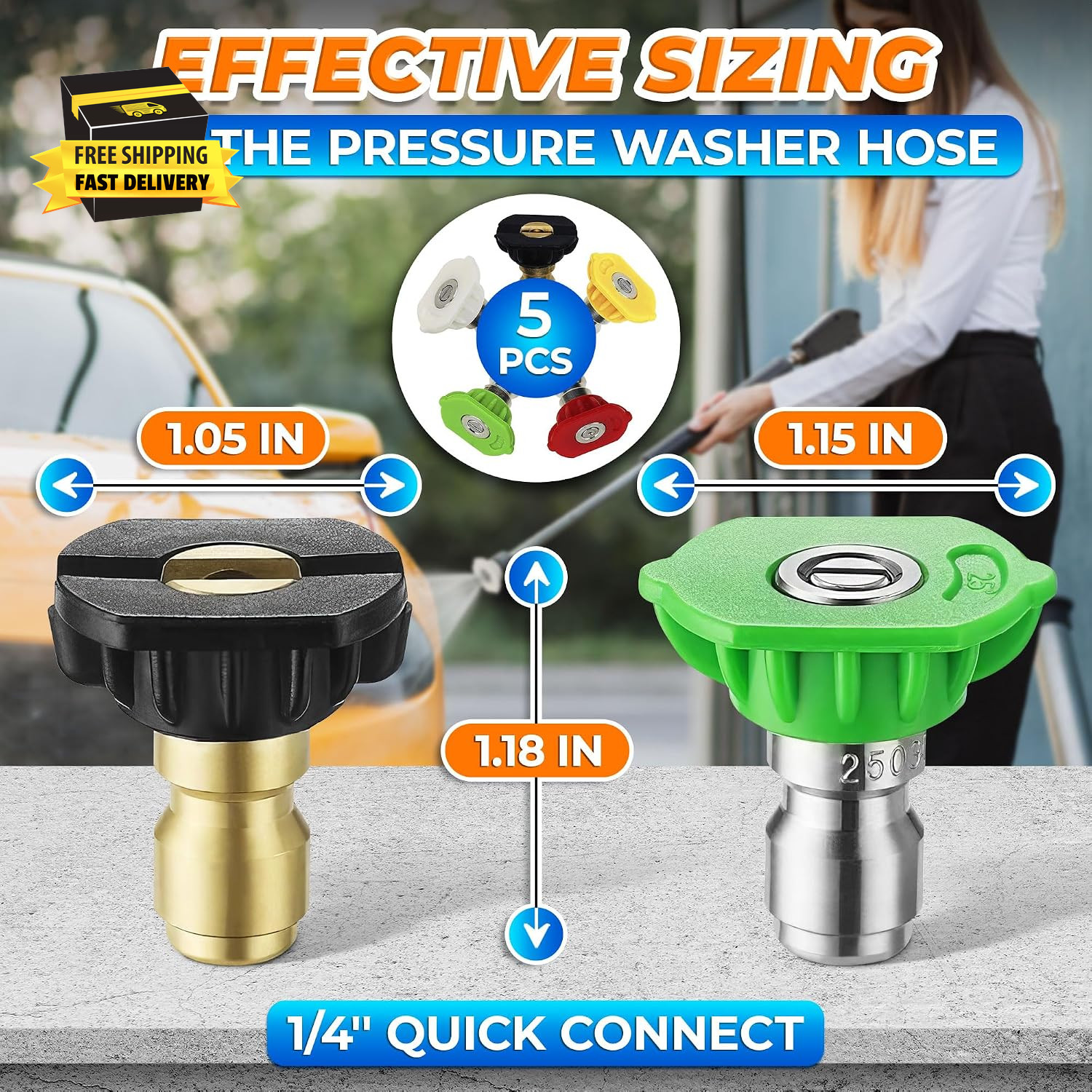 Pressure Washer Tips Set of 5 – Quick-Connect Foam Sprayer, Rust-Resistant & Ant