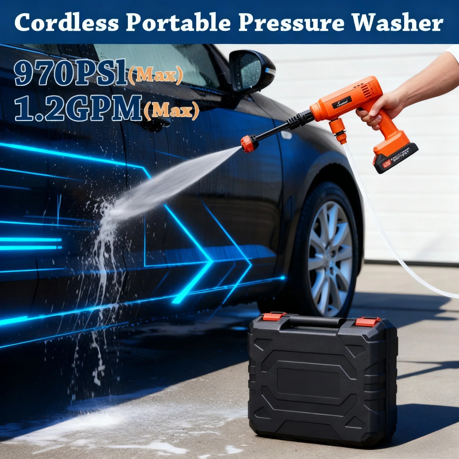 Cordless Pressure Washer Portable Water Spray Gun with 2 Battery