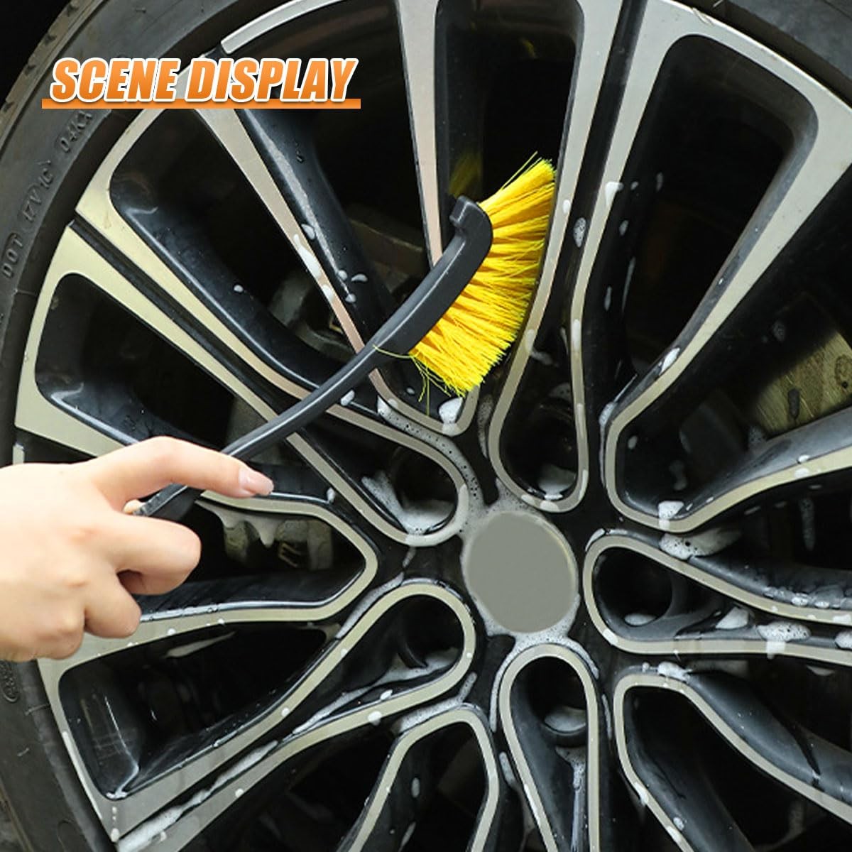 KPFILEH Car Wheel Cleaning Brush, 12” Hard Bristle Auto 2PCS, Yellow&Black