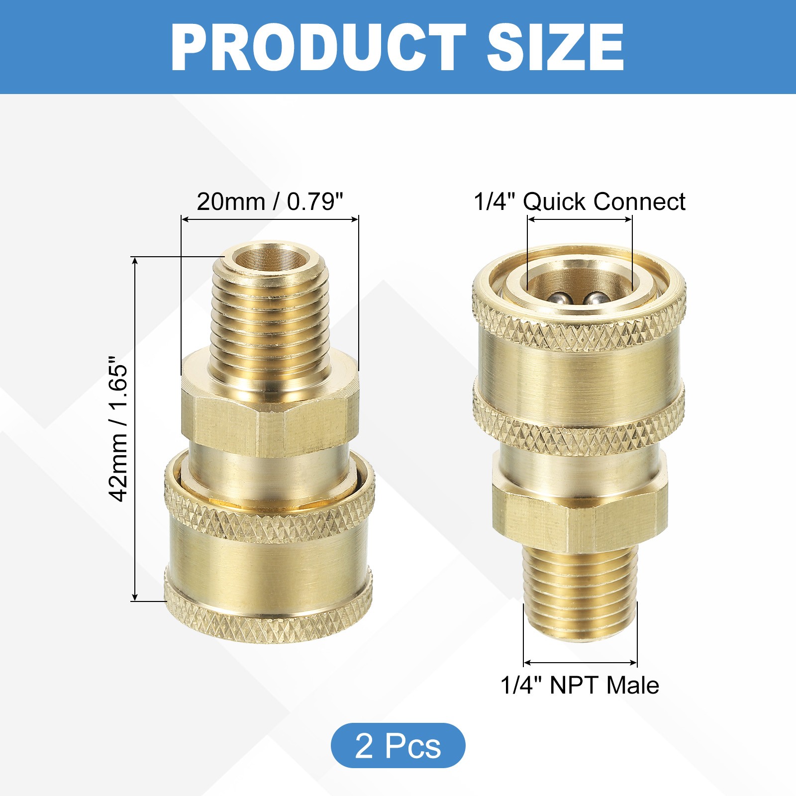 Pressure Washer Adapter, 1/4 Inch Quick Connect to Male NPT Thread, 2 Pack