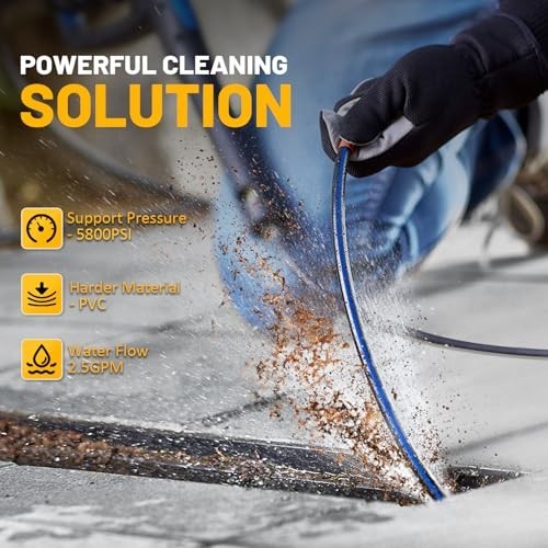 Sewer Jetter Kit for Pressure Washer 50ft 5800 PSI Drain Hose Nozzle