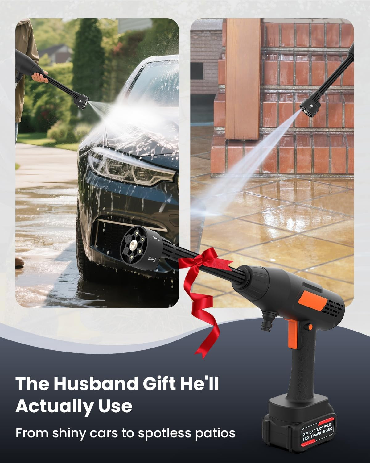 Cordless Pressure Washer Battery Powered 1100PSI Portable Power Washer Gun with