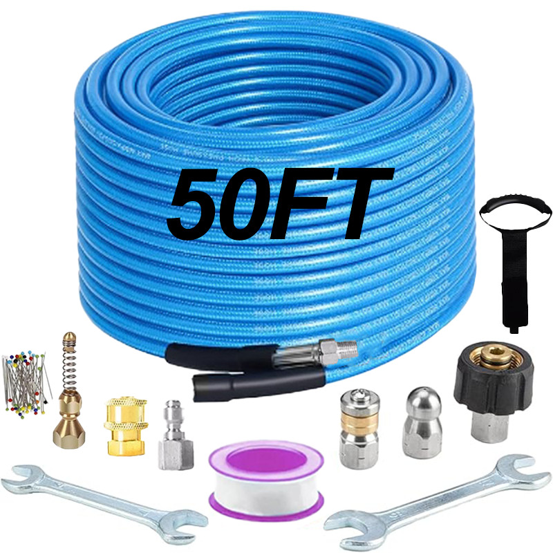 Sewer Jetter Kit for Pressure Washer 50 FT 1/4″ M-NPT Drain Cleaner Hose 5800PSI