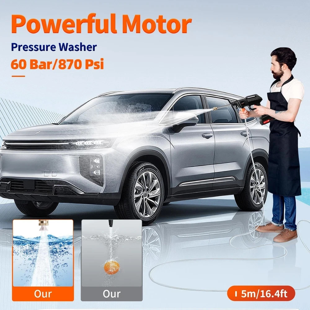 Cordless Pressure Washer 21V, 870PSI Portable Battery Pressure Power Washer