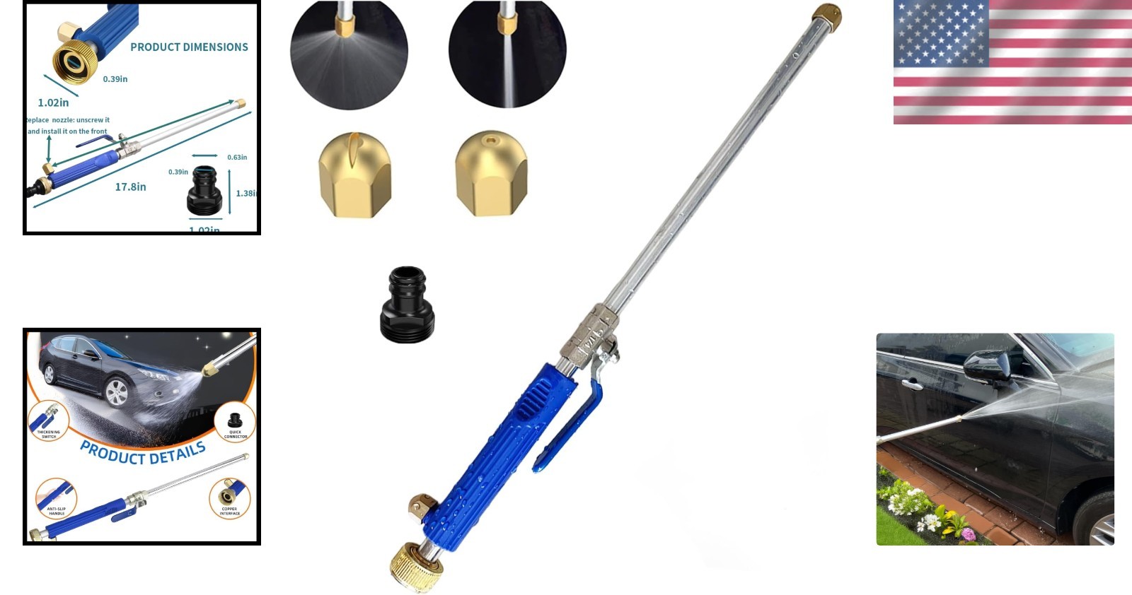 Upgraded Pressure Washer Wand, Brass Water Jet Nozzle for Garden Hose, Hydro Hos
