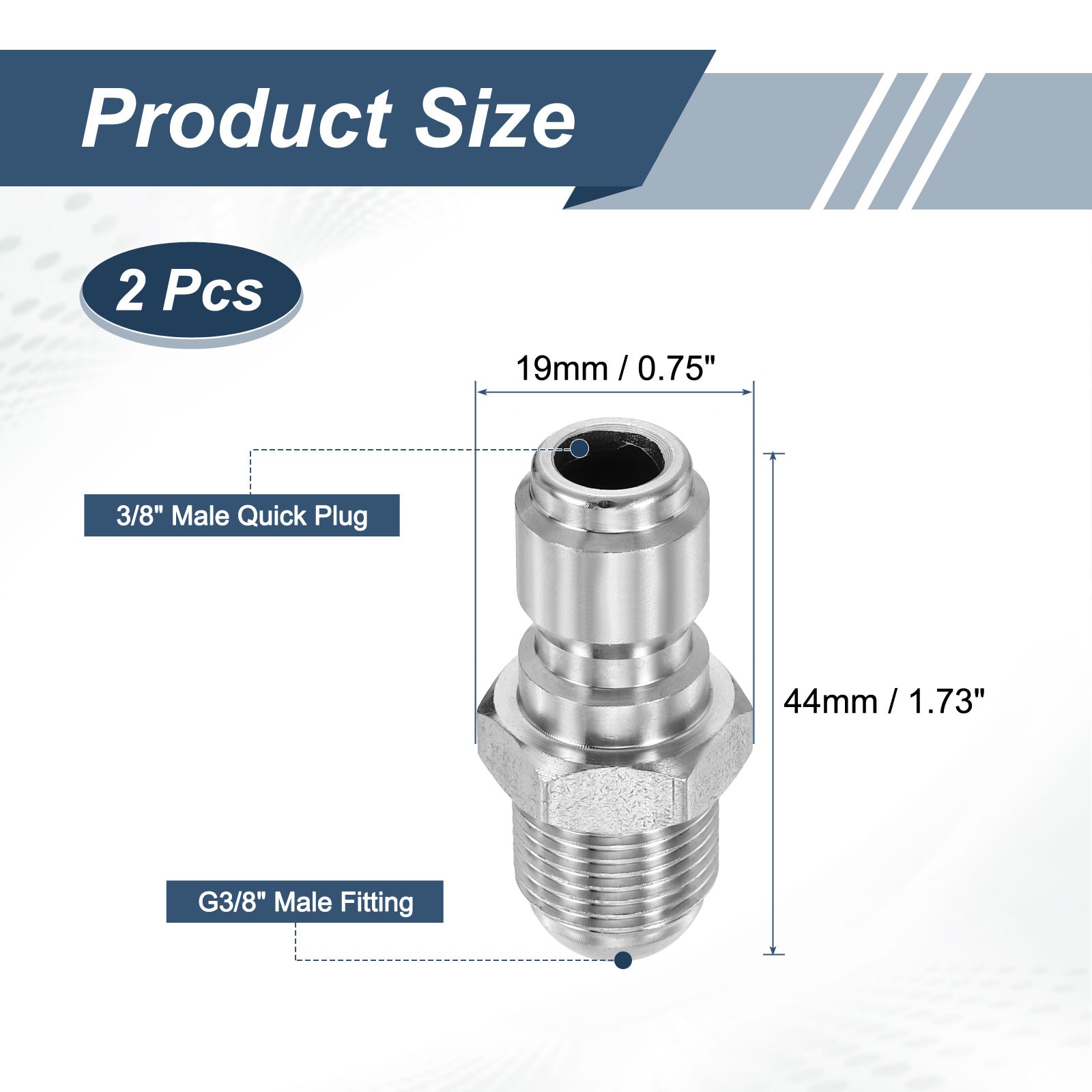 2Pcs Pressure Washer Adapter, 3/8″ Male Quick Plug to G3/8″ Male Fittings Convex