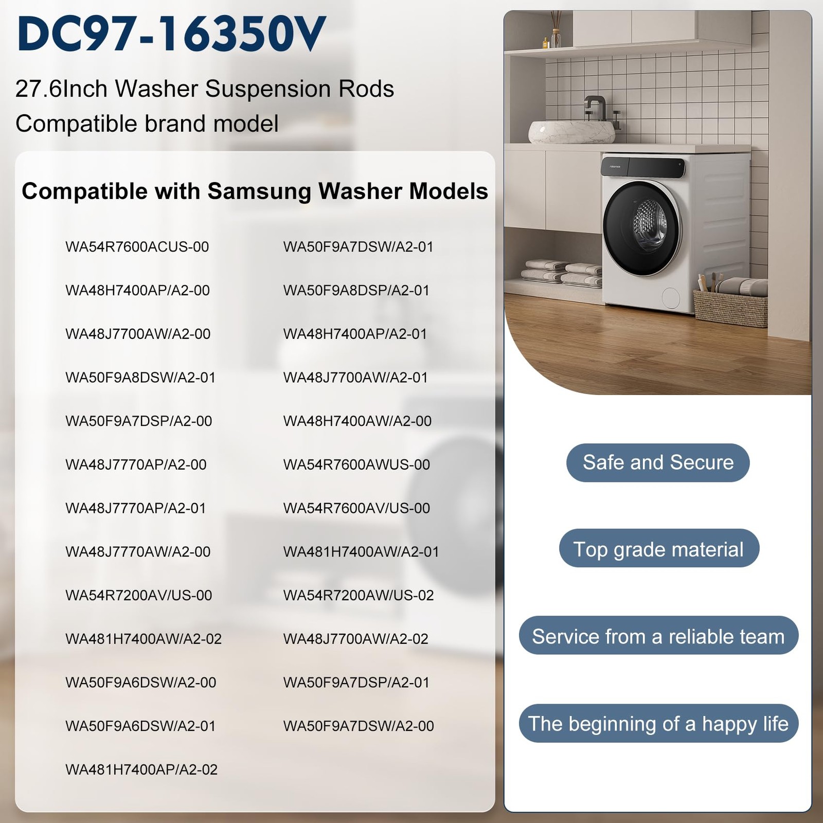 DC9716350V Washer Suspension Rods 27.5 Inch Fits Samsung WA54R7600AW/US