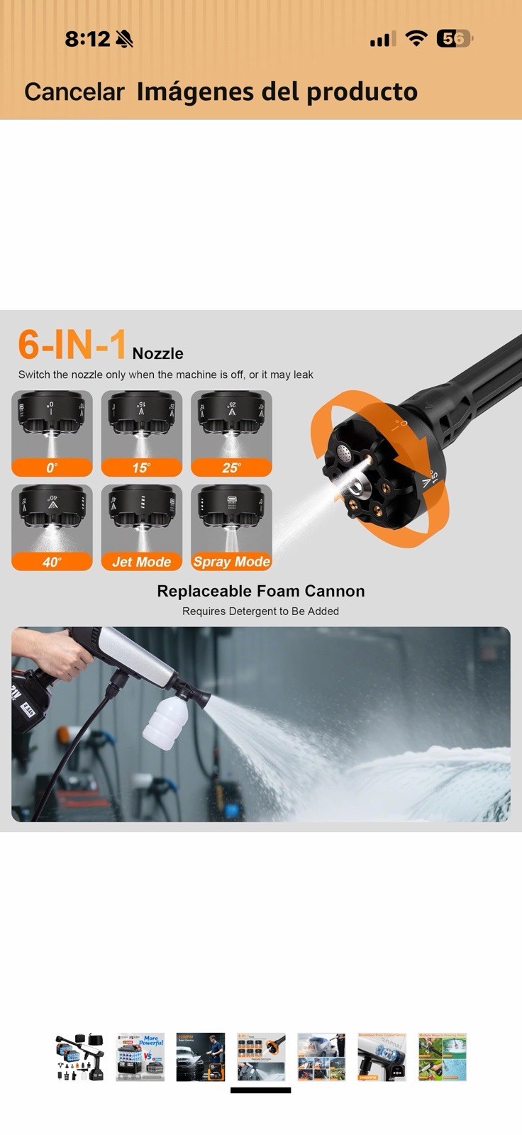 21V Cordless Pressure Washer 1250 PSI Brushless Motor 6-in-1 Nozzle Foam Cannon