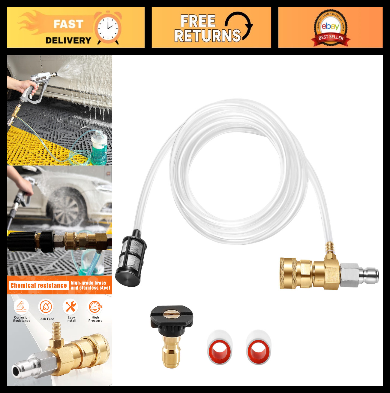 Chemical Injector Kit for Pressure Washers, 5-8 GPM, 3/8″ Quick Connect, 10 FT H