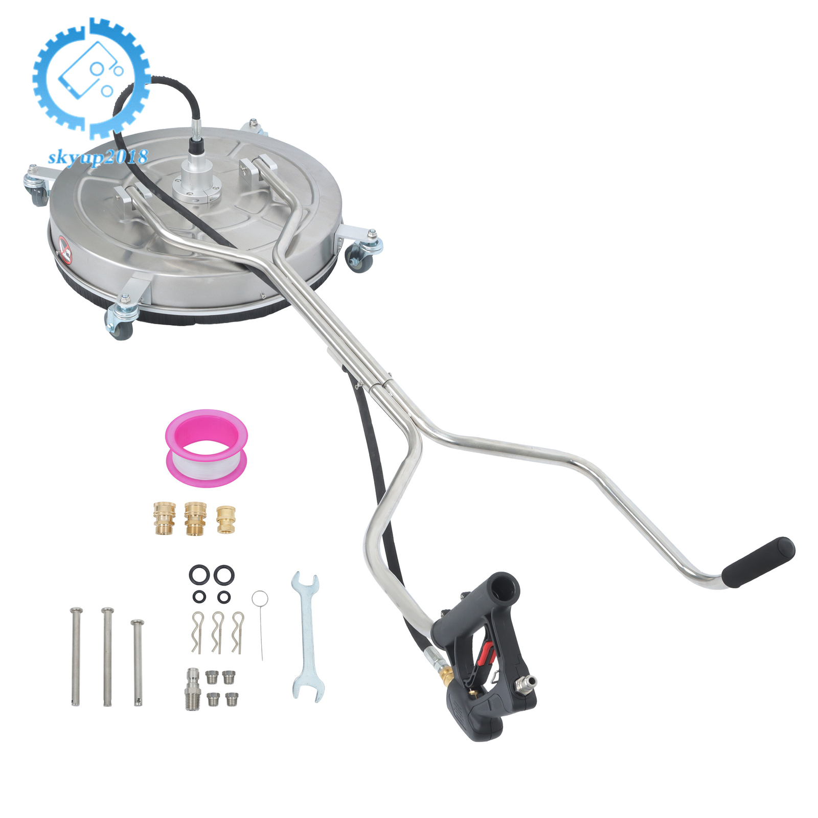 24″ Pressure Washer Surface Cleaner 6000PSI Quick Connect W/ Handles & Wheels