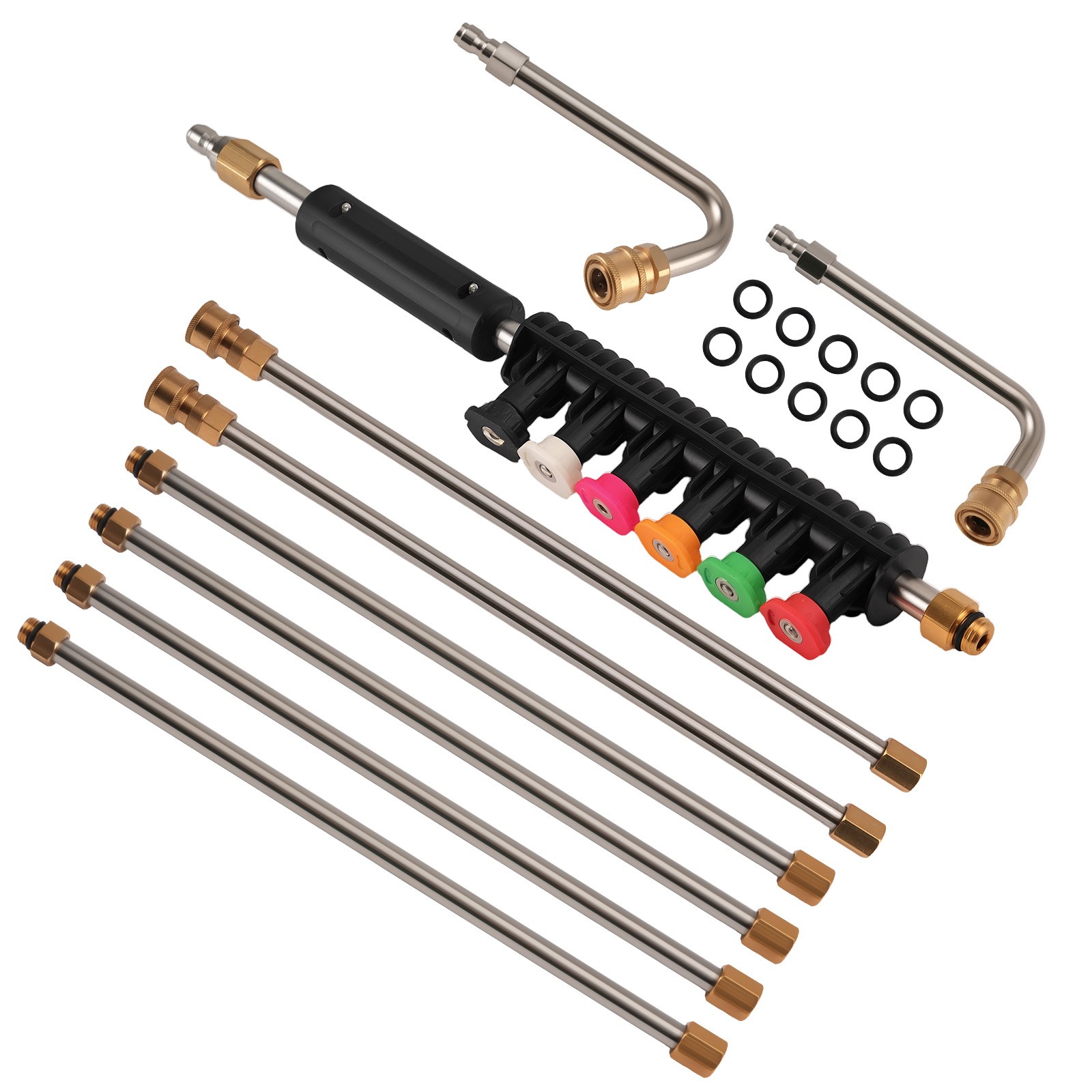 4000PSI Pressure Washer Wand 97″ w/ 6 Tips Stainless Steel Curved Rod Extension