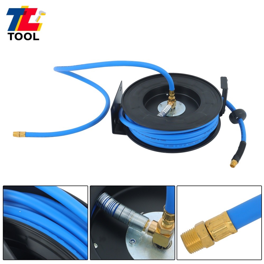 1/2in x 50ft Wall Mount Auto Rewind Retractable Reel 300PSI Flexible Hybrid Hose