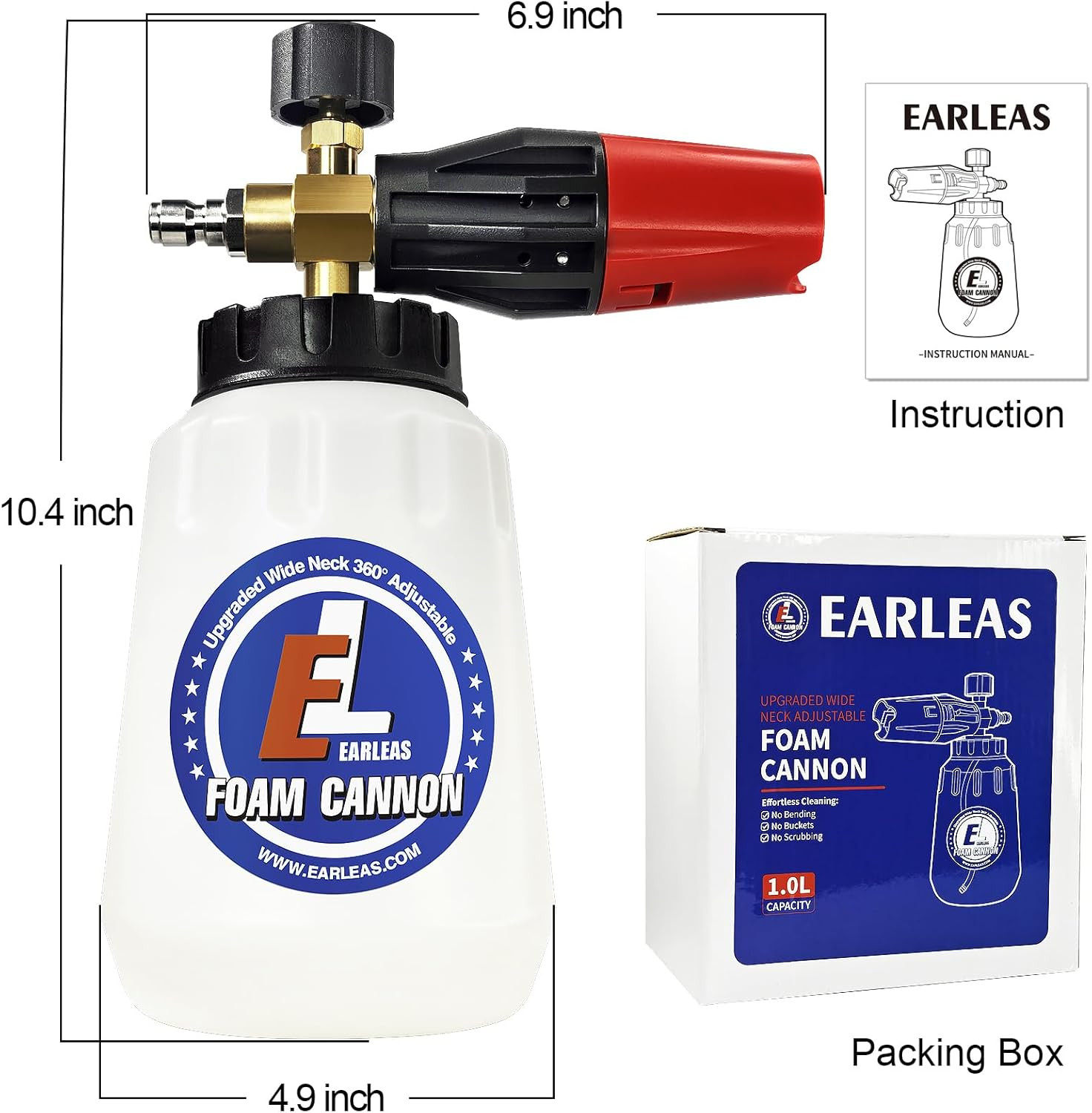 Foam Cannon for Pressure Washer, 1 Liter Bottle, 1/4 Inch Quick Connector, Profe