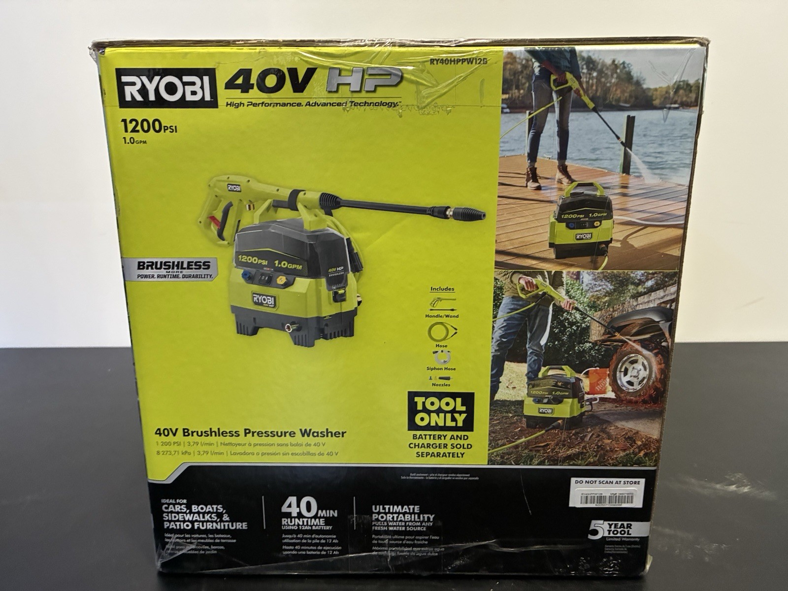 RYOBI 40V HP Brushless Pressure Washer 1200 PSI 1.0 GPM Tool Only RY40HPPW12B
