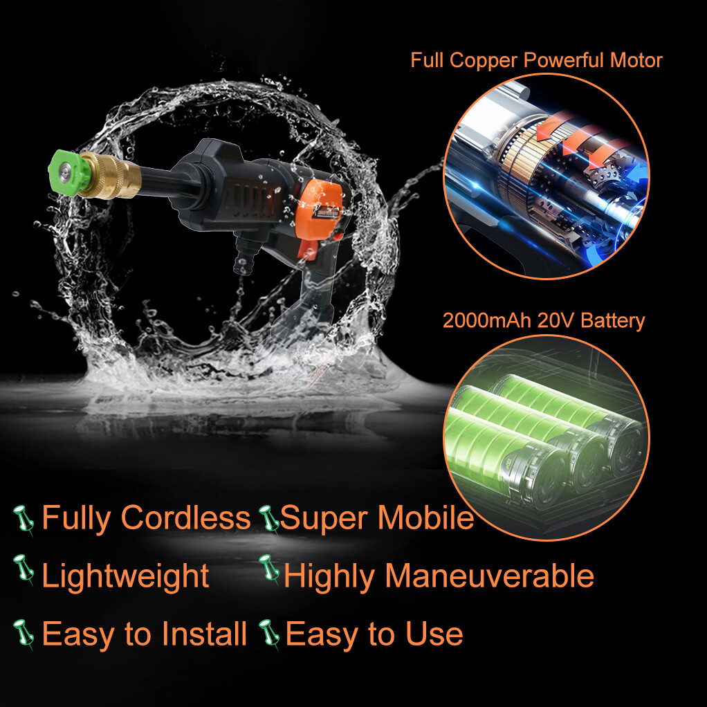 Cordless Pressure Washer Portable Power Cleaner 320 psi /2.0A Battery & Charger