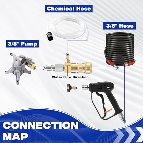 Pressure Washer Downstream Injector Kit, 3/8″ Quick Connect, 10ft Hose, 3-5 GPM