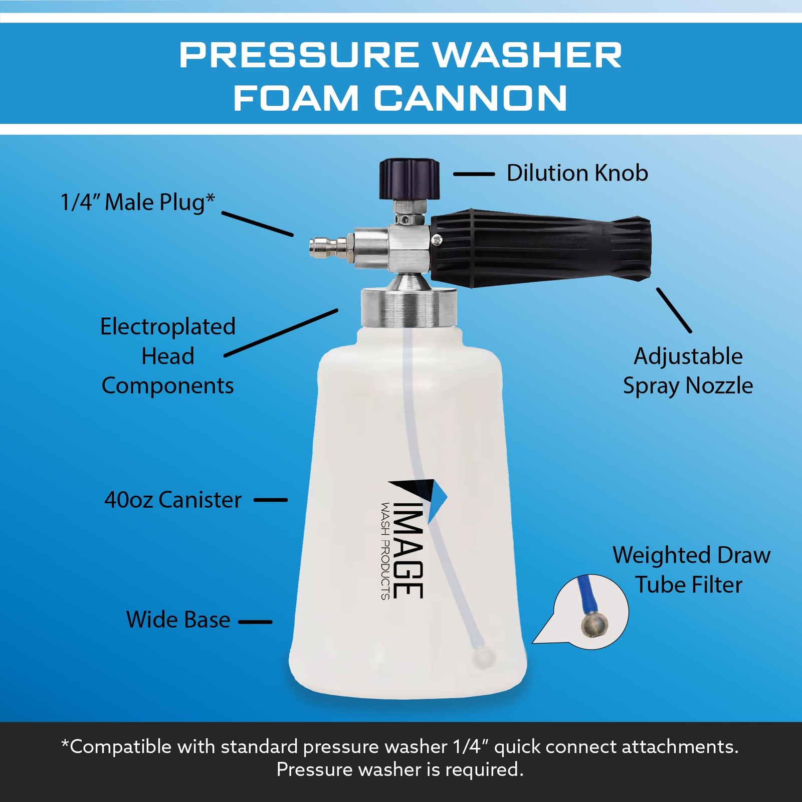 Snow Foam Cannon for Pressure Washers – Wide Base – 40oz Canister – Detailer’…