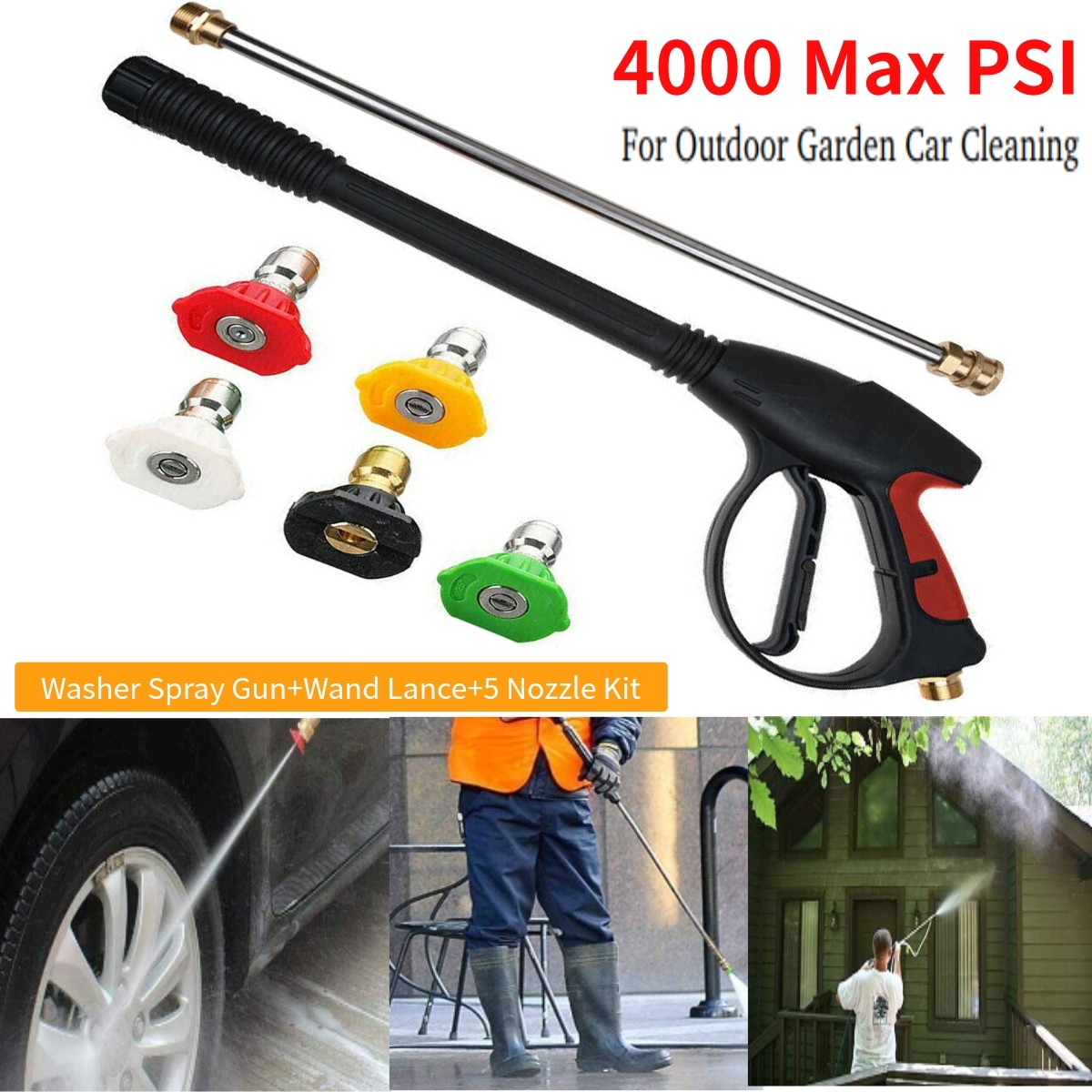 4000 PSI 40″ Replacement Pressure Washer Gun Extension Wand 5 Nozzle Tips M22-14