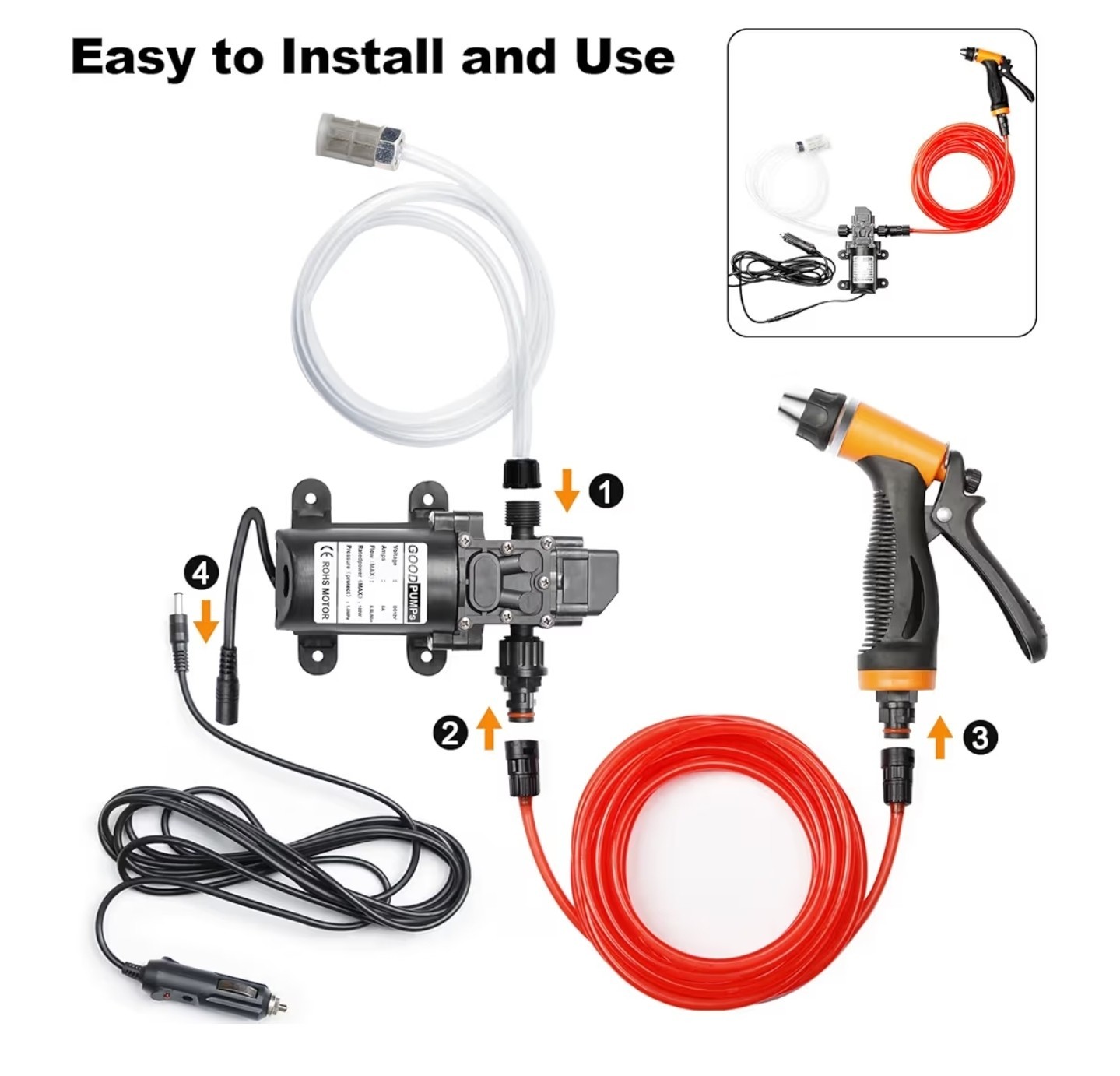 Portable 12V 160psi Pressure Washing Kit w/ Hoses,Pump,Sprayer for Marine,Car,