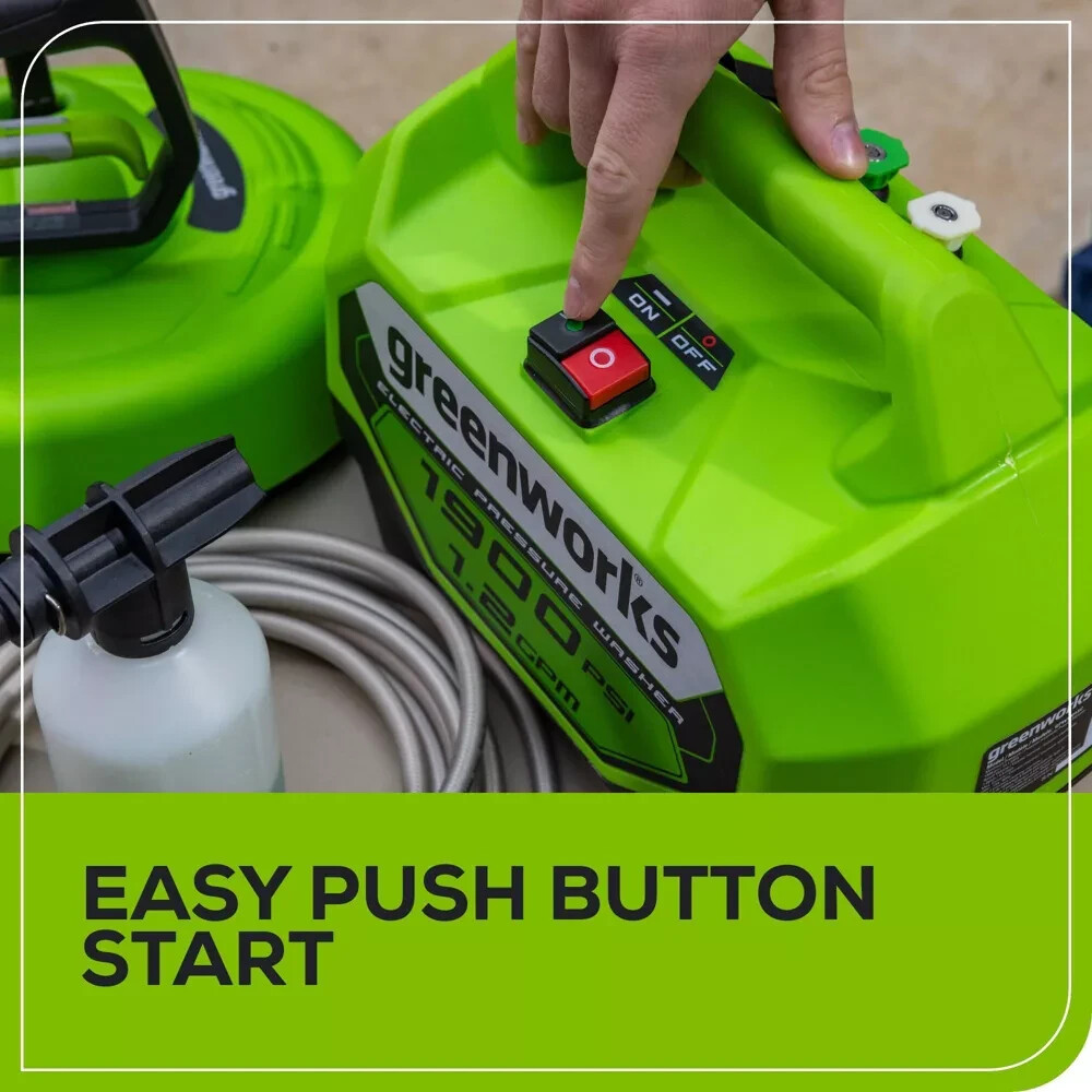 New Greenworks 1900 MAX PSI 1.2 GPM Electric Compact Pressure Washer (GPW1901)