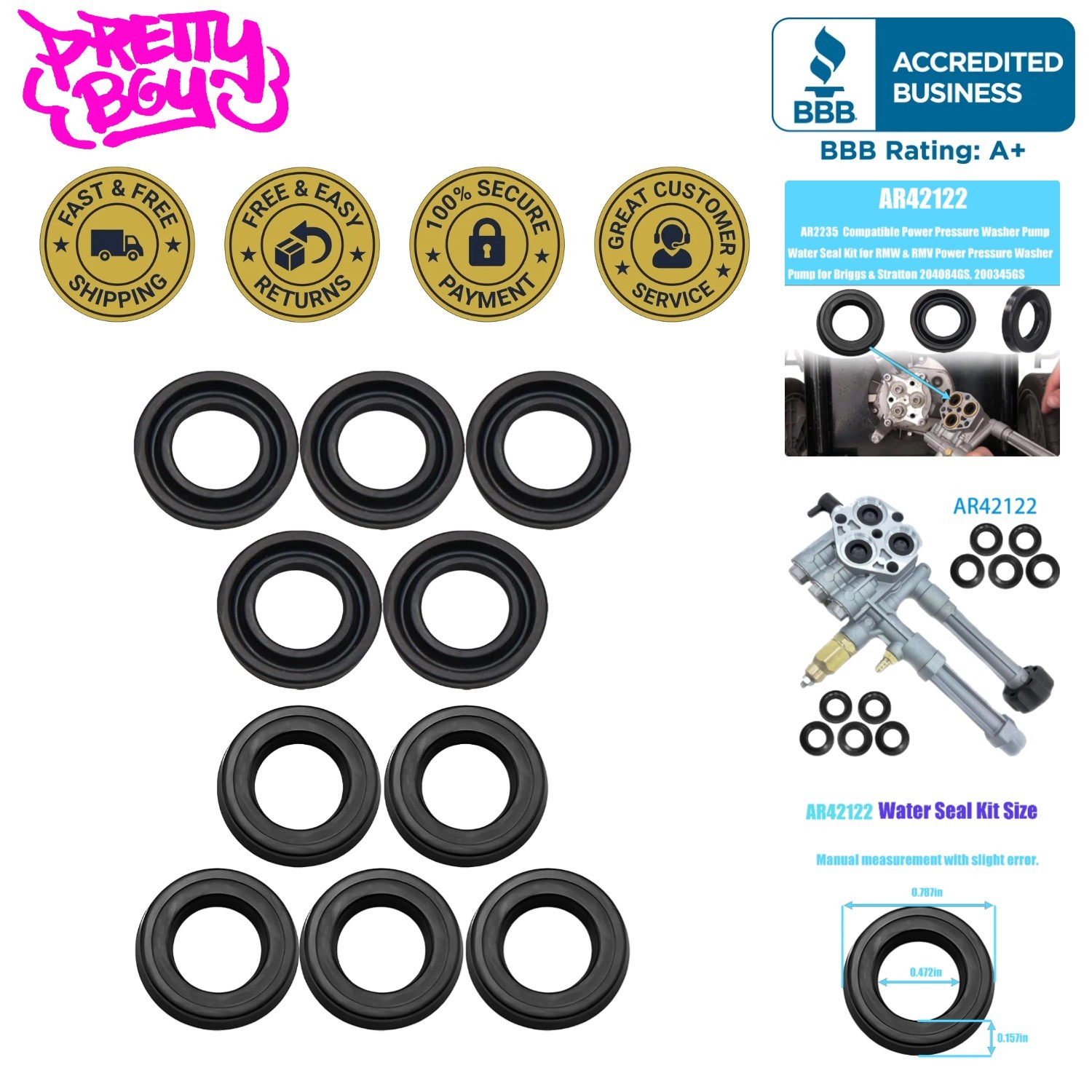 10 Count Replacement Water Seals for Pressure Washers – Fits AR & Husky Models