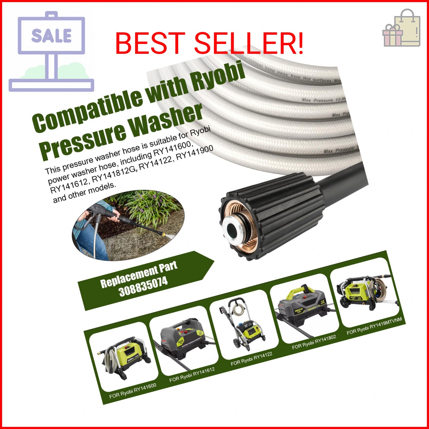 Pressure Washer Hose for Ryobi Power Washer Hose Replacement Ryobi Electric Powe