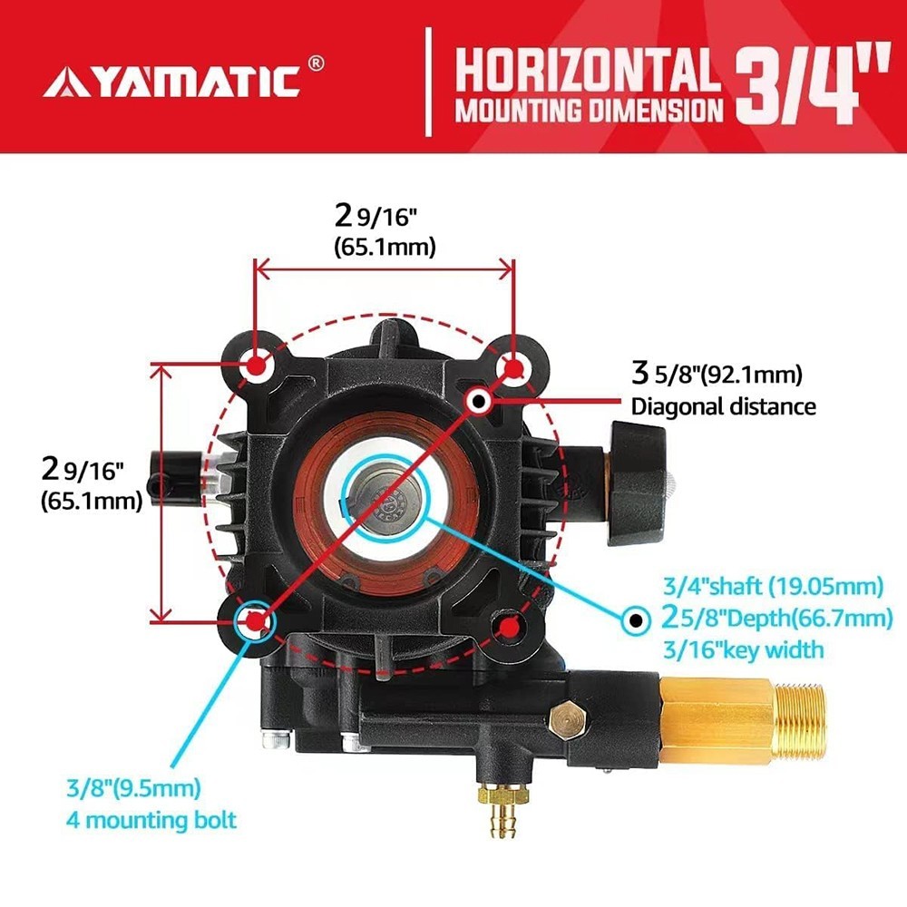 YAMATIC 3400 PSI 3/4″ Horizontal Shaft Pressure Washer Pump 2.5 GPM