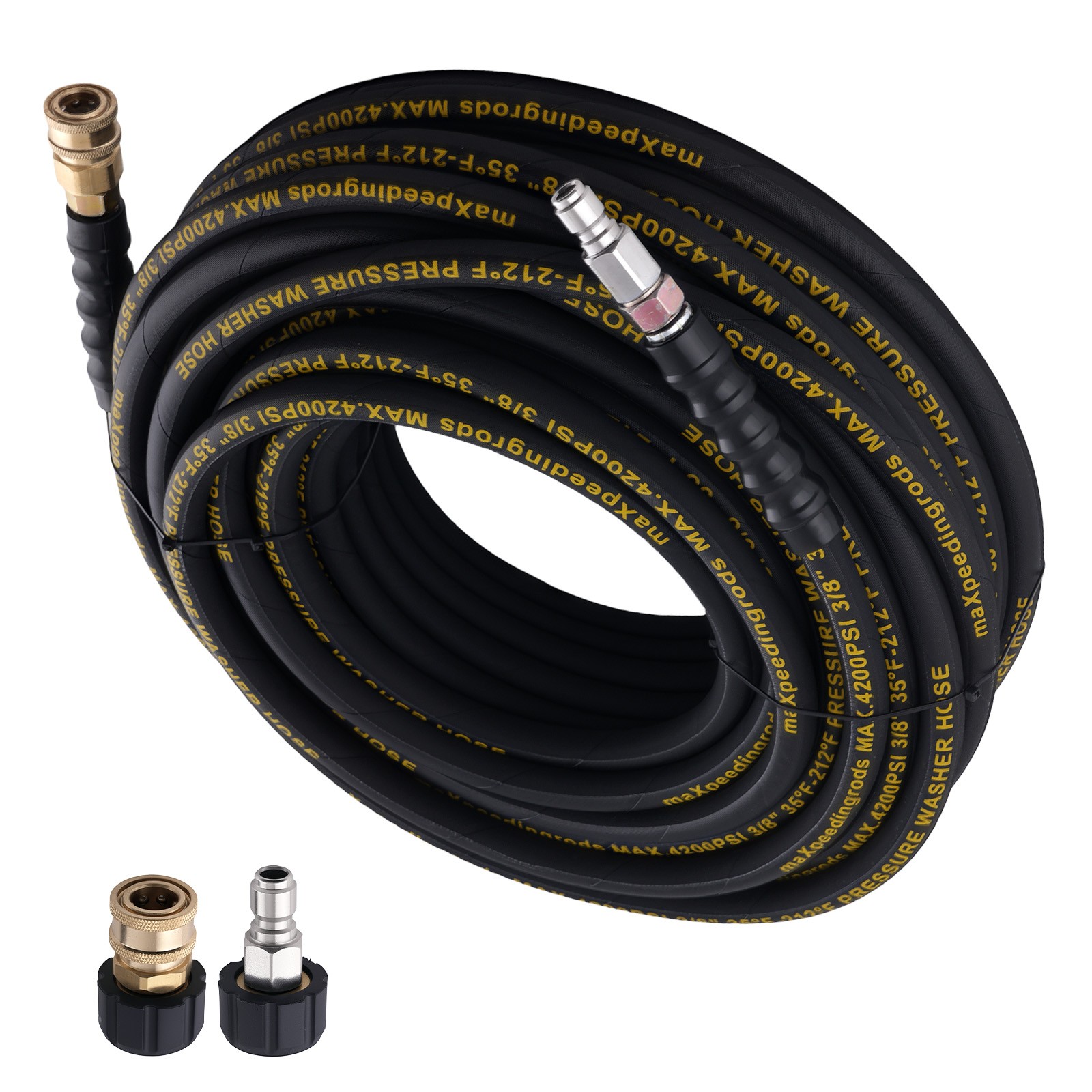 100ft 3/8″ High Pressure Washer Hose 4200PSI Steel Wire Braided w/ Coupler