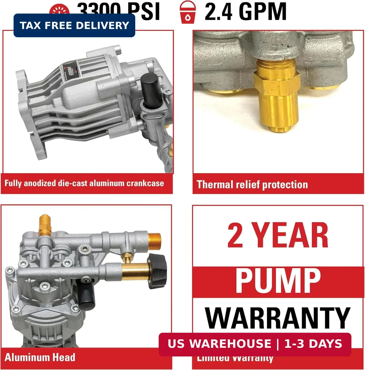 OEM Technologies 3300 PSI 2.4 GPM Replacement Pressure Washer Pump Kit, Horizont