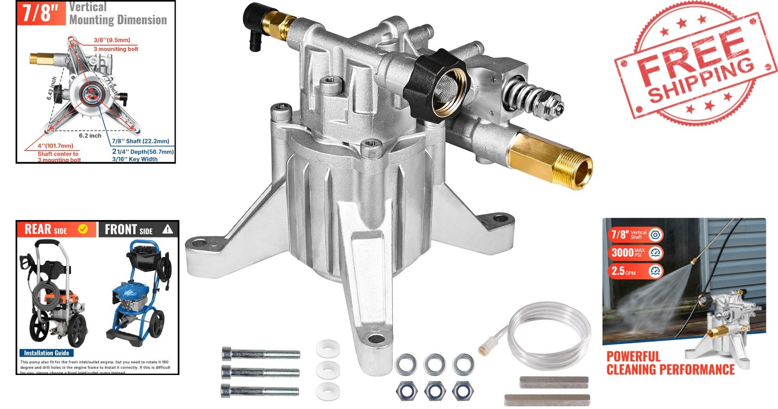 High-Performance 3000 PSI Pressure Washer Pump with 7/8″ Shaft – Easy Install