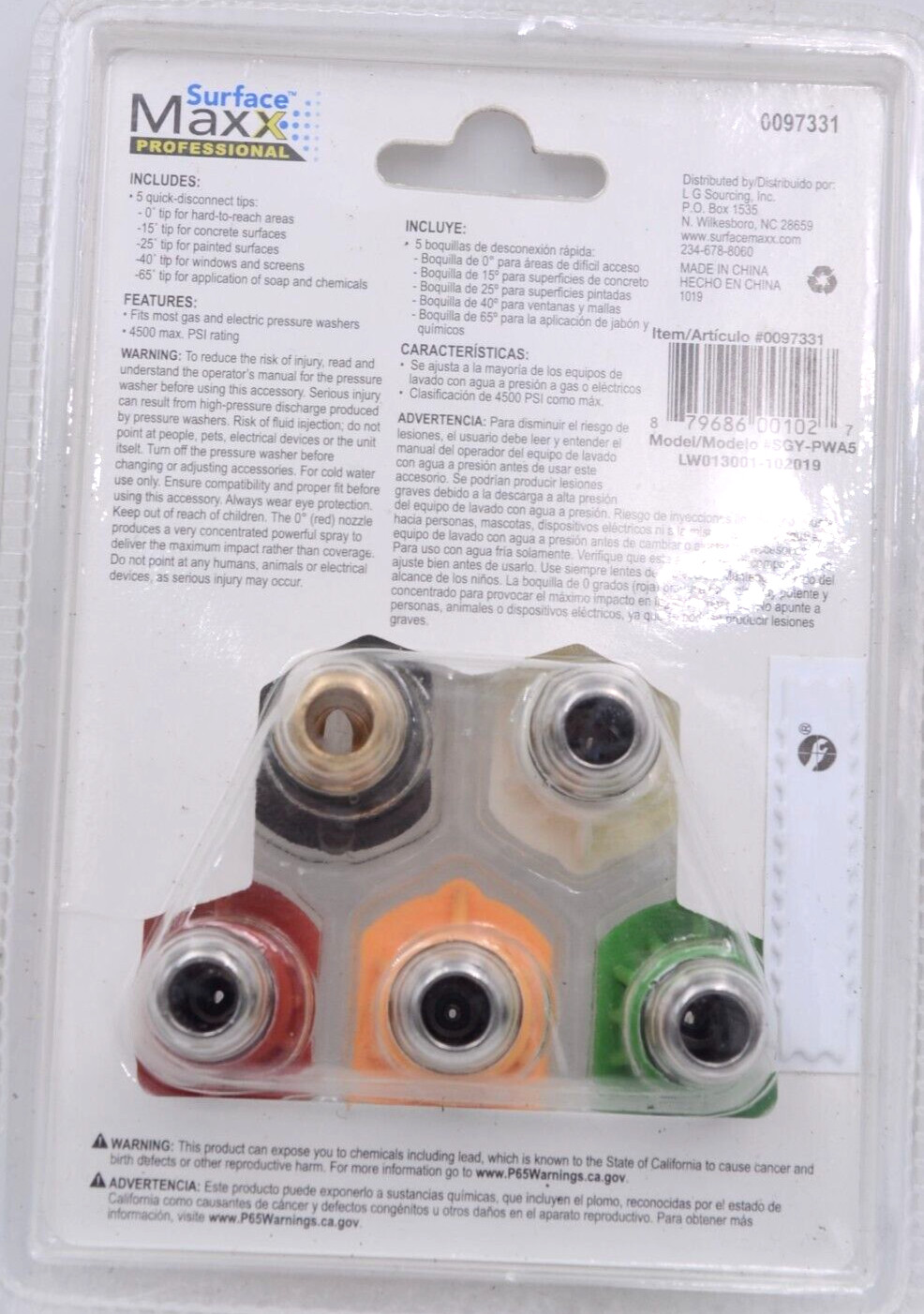 Power Washer Spray Tips 5 Pack Surface Maxx Professional Universal Fit 4500 PSI