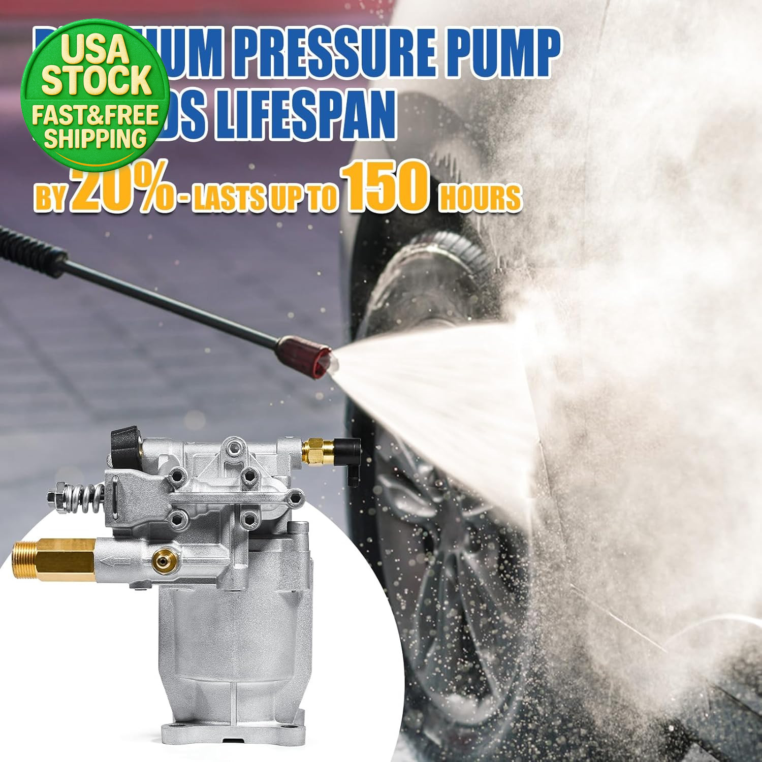 3 4 Inch Shaft Horizontal Pressure Washer Pump 3300 PSI 2 5 GPM Kit