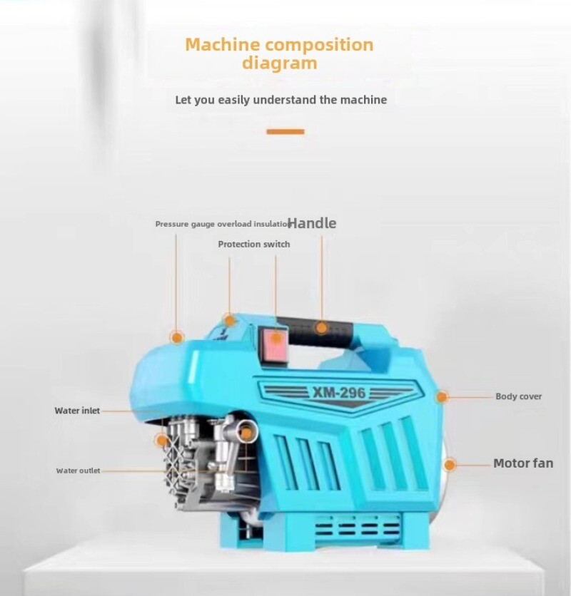 M-296 High Pressure Washing Machine 100bar 220V 1.3KW Portable Car Washer