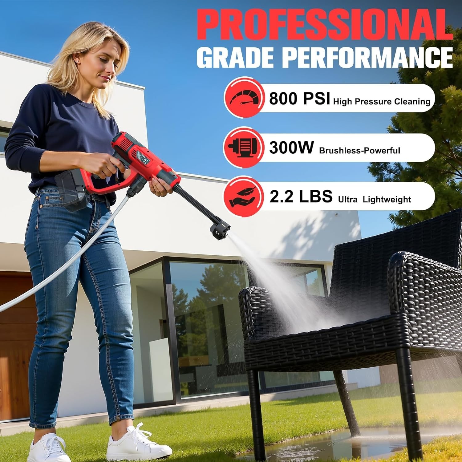 Cordless Pressure Washer Compatible with Milwaukee 18V Battery, 800PSI Ultra-Lig