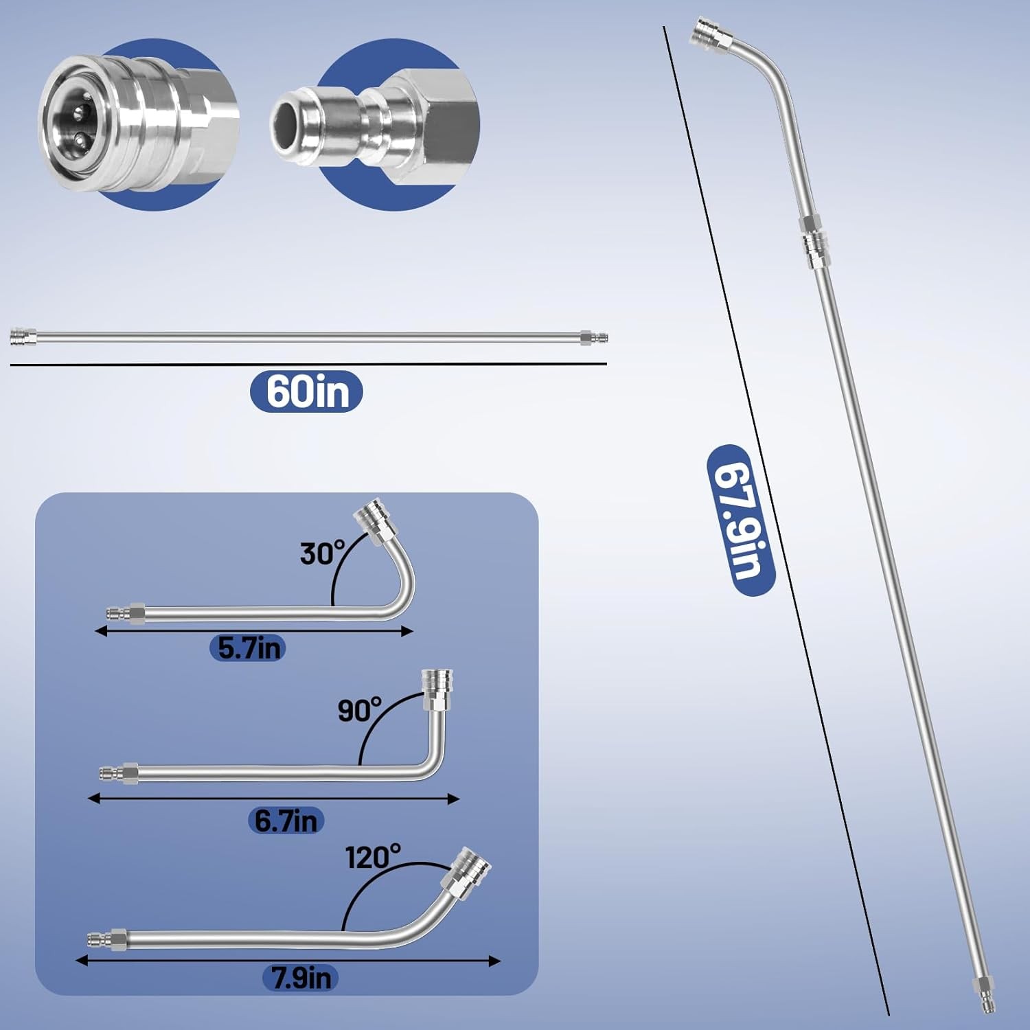 60″ Pressure Washer Extension WandStainless Steel Power Washer Wand Extension…
