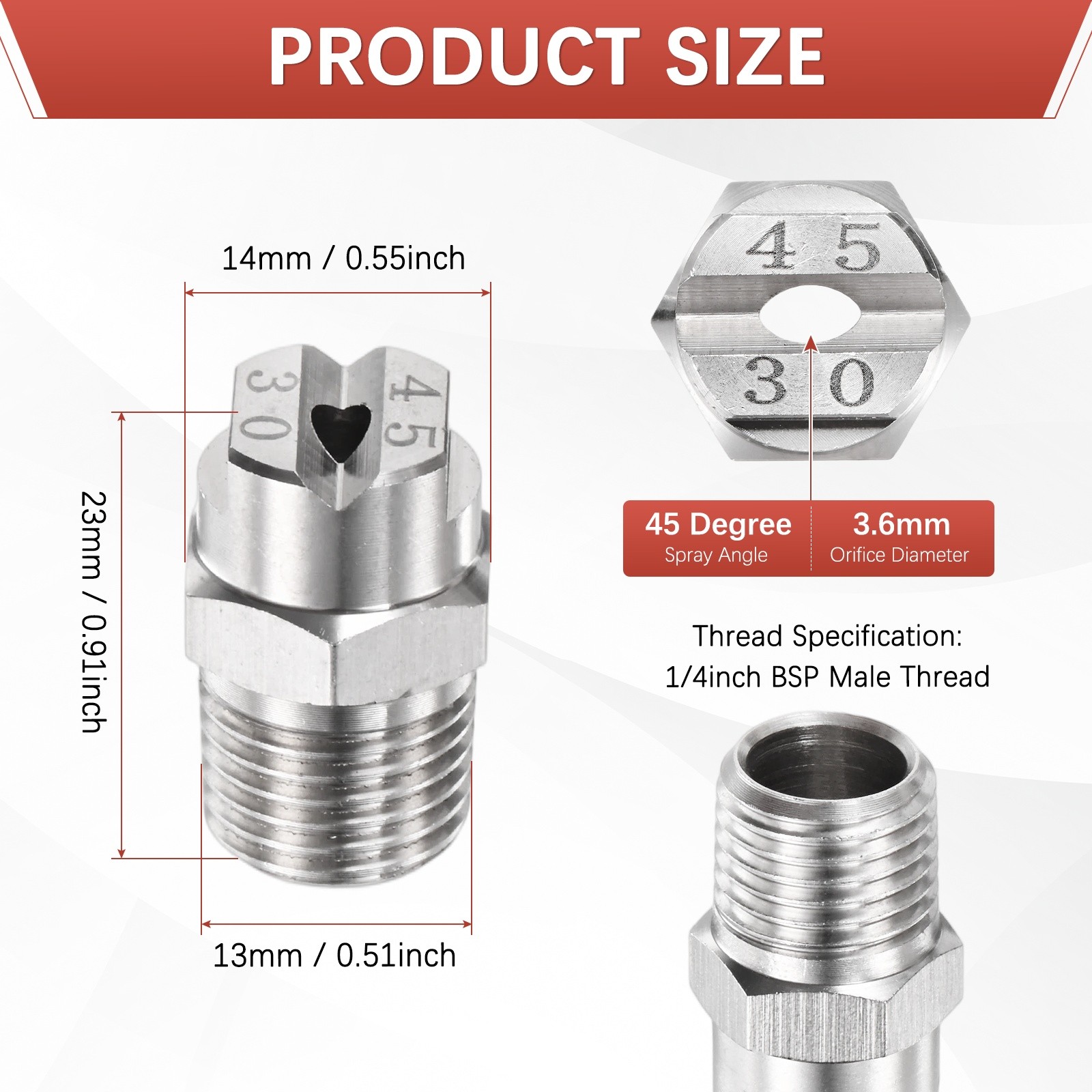 1/4″BSP 45° Flat Fan Spray Tip [3PCS] – Pressure Washer Nozzles [3.6MM]
