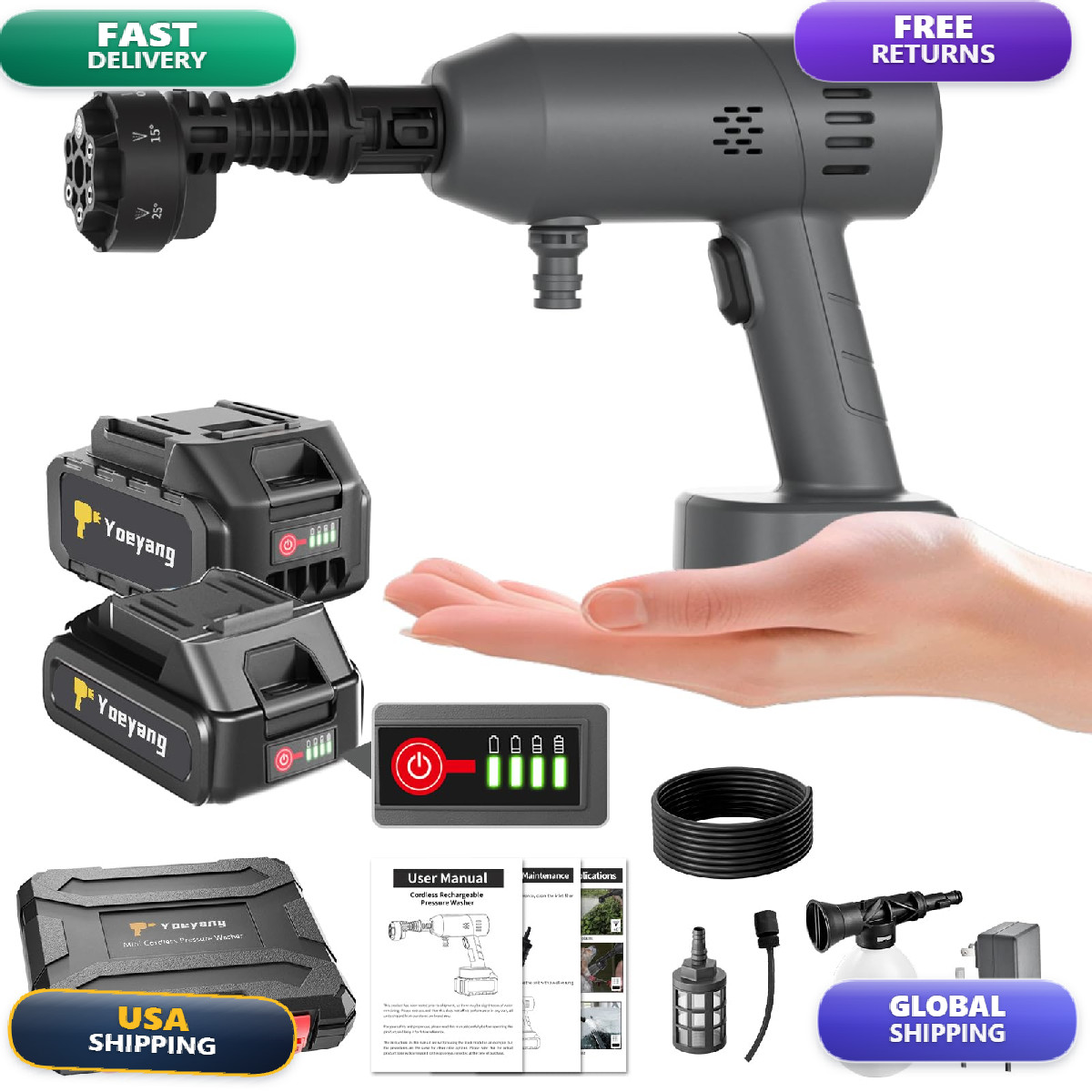 Yoeyang Portable Handheld Cleaning Tool Lightweight Compact Spray Tool 6-In-1