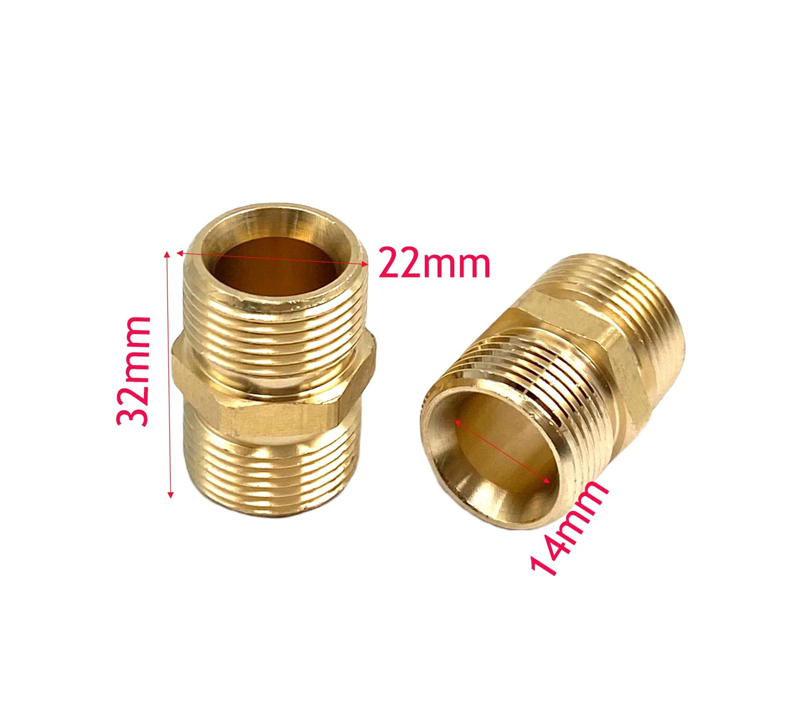 4Pcs M22 14mm Male to M22 14mm Male Pressure Washer AdaptersBrass 5000 PSI Pr…