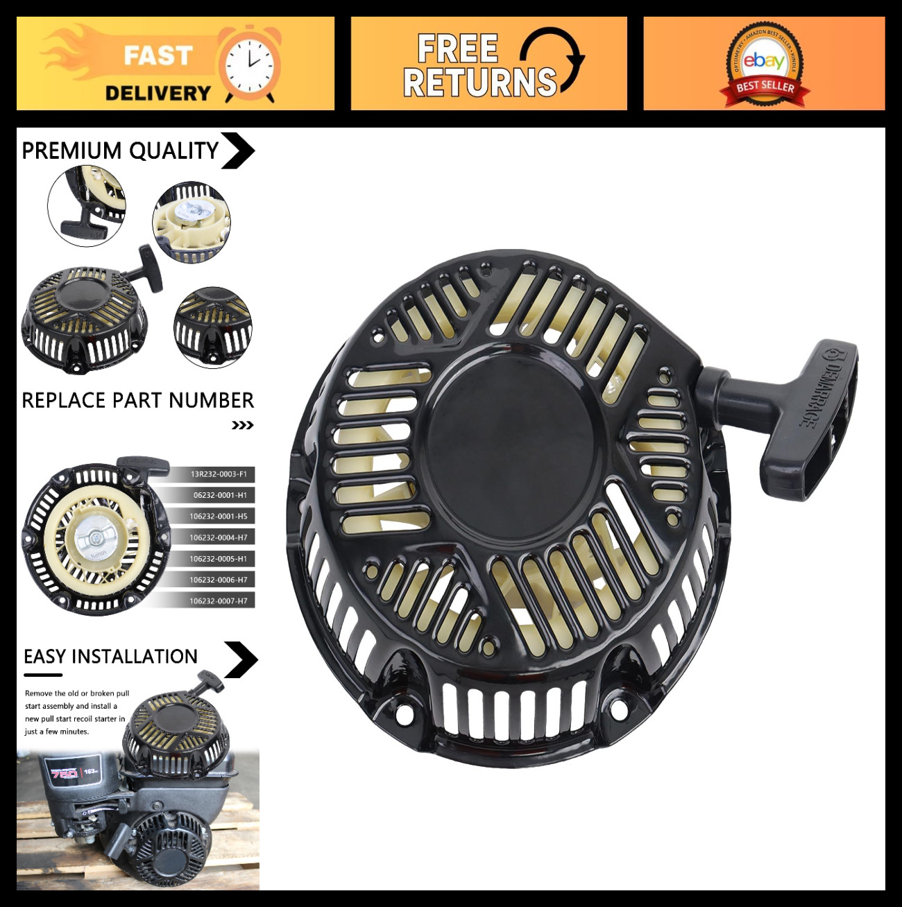 Recoil Starter Pull Start Assembly for 163cc 208cc Generator Pressure Washer Par