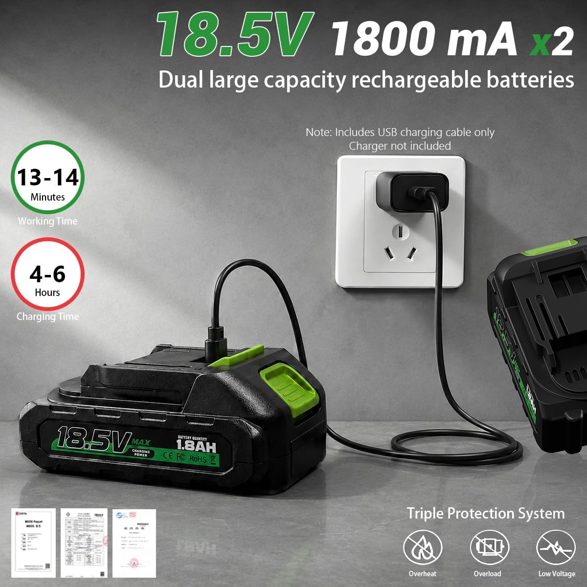 Cordless Pressure Washer, 1000 PSI Portable Power Cleaner with Dual 18.5V Batter