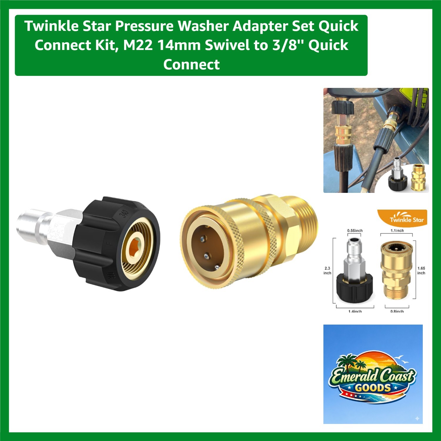 Pressure Washer Adapter Set Quick Connect Kit, M22 14mm Swivel to 3/8” Quick…