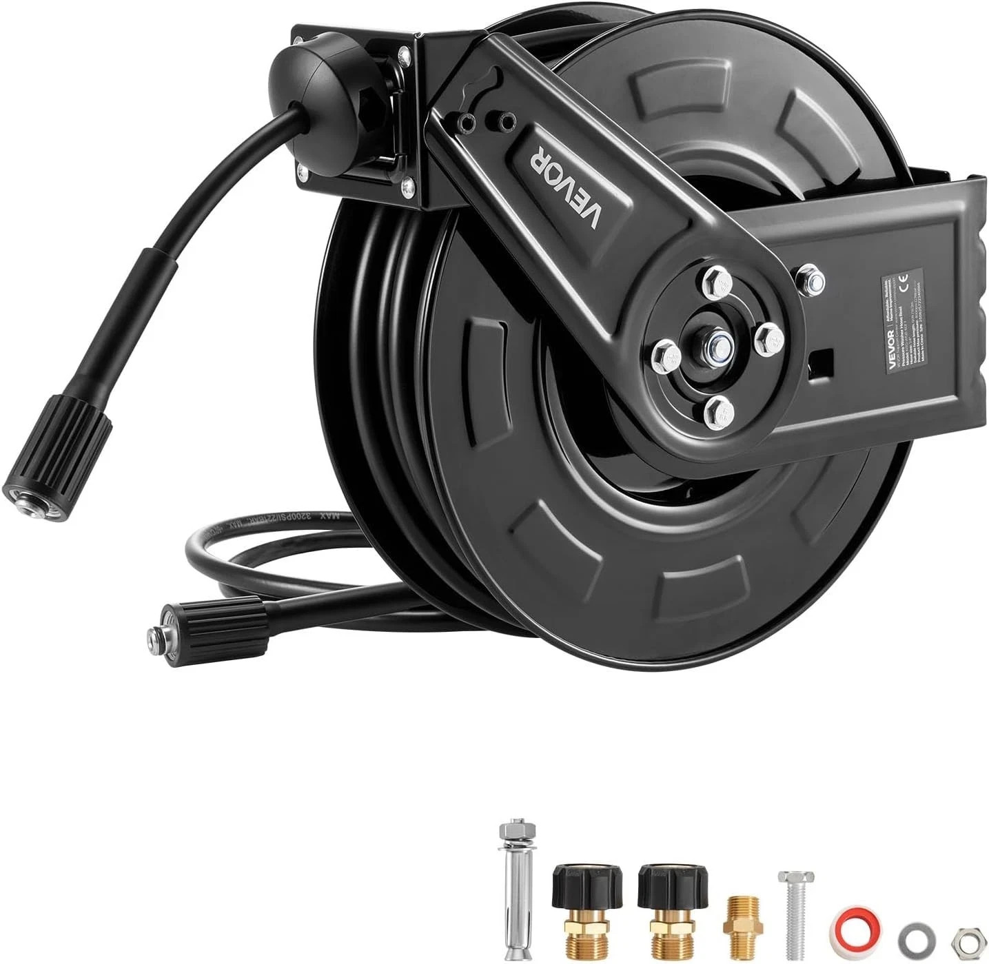 Pressure Washer Hose Reel, 60 ft x 1/4 inch Retractable Power Heavy-Duty 4000PSI